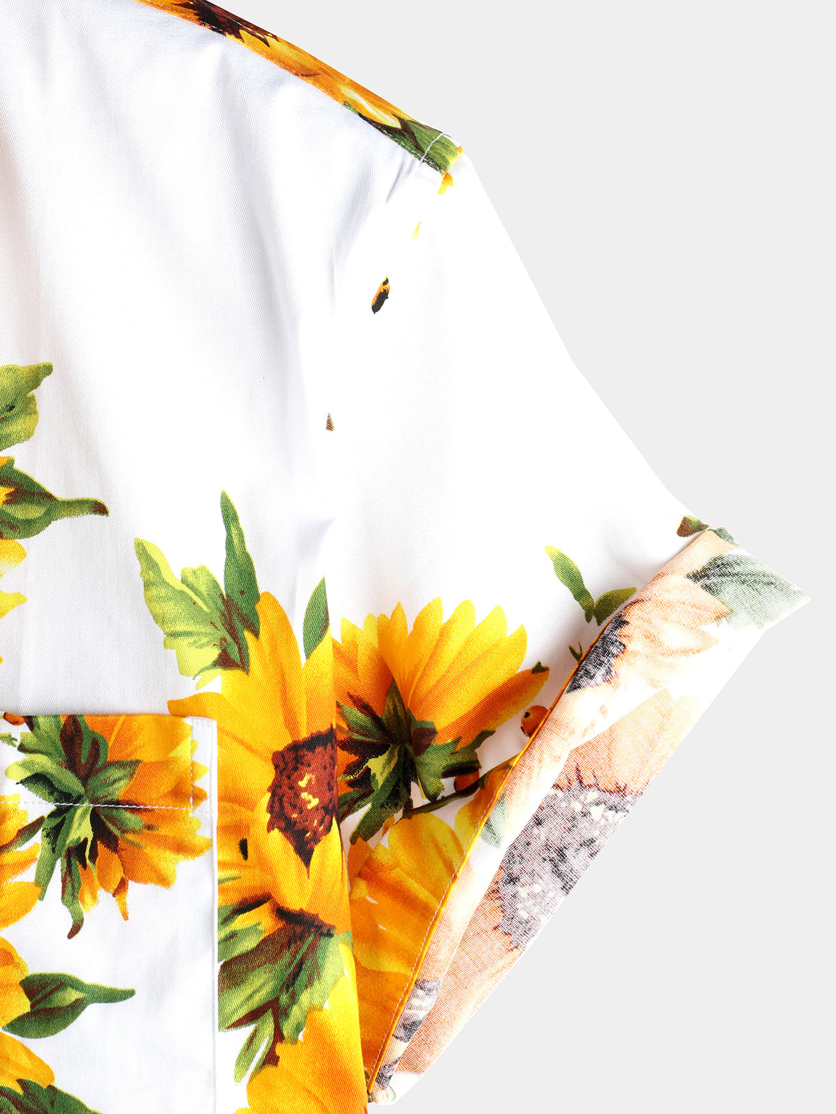 Camisa vintage Sunflower de algodón floral Pocket de manga corta Button Up para hombre