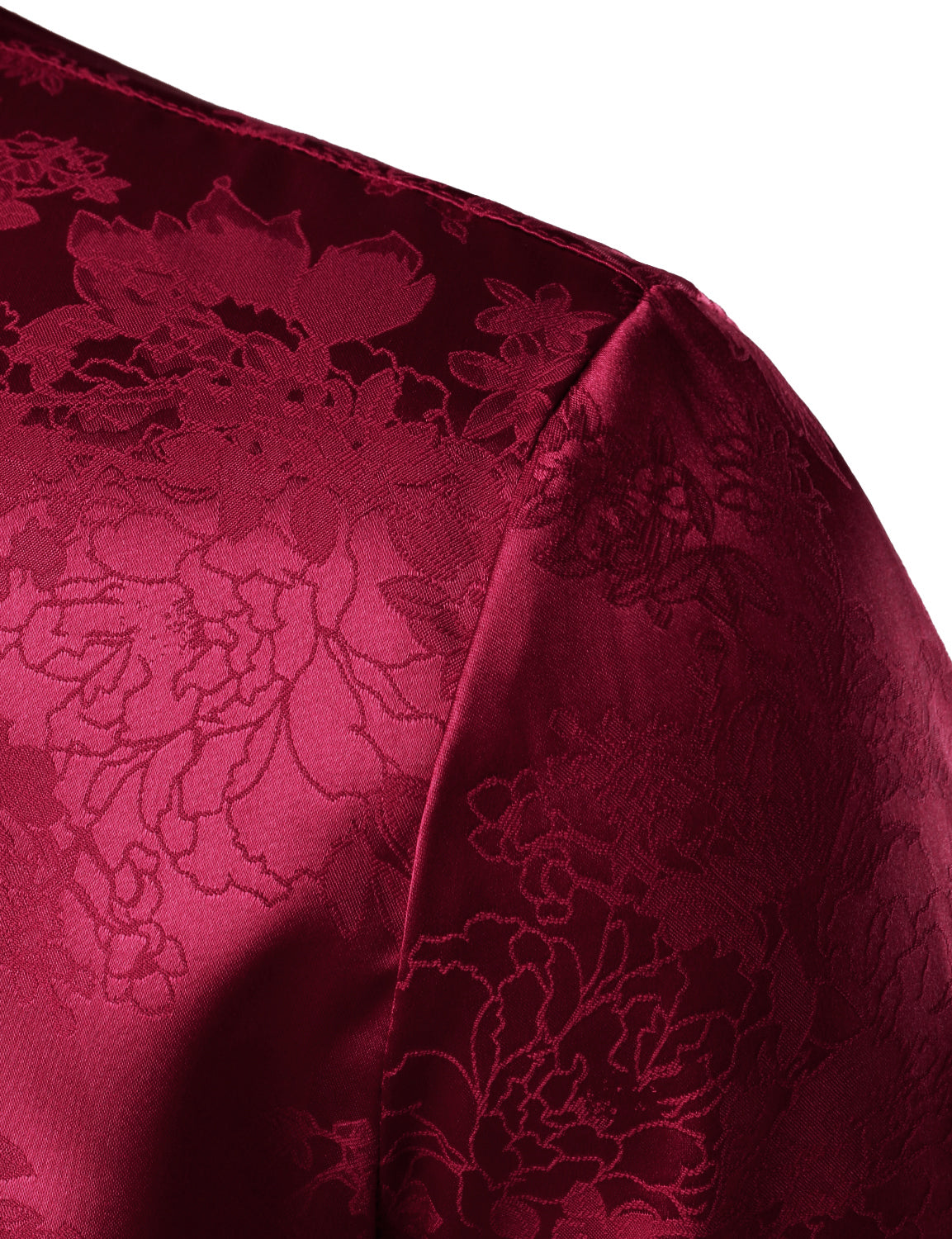 Camisa de vestir Shiny Satin floral Jacquard Red Button Up de manga larga para hombre