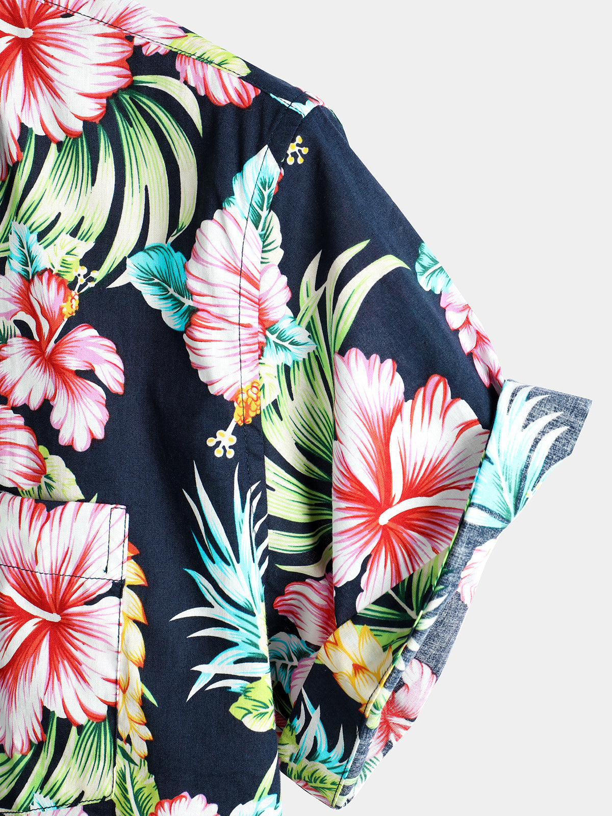 Dark Blue floral Holiday de manga corta de algodón Pockecamiseta para hombre