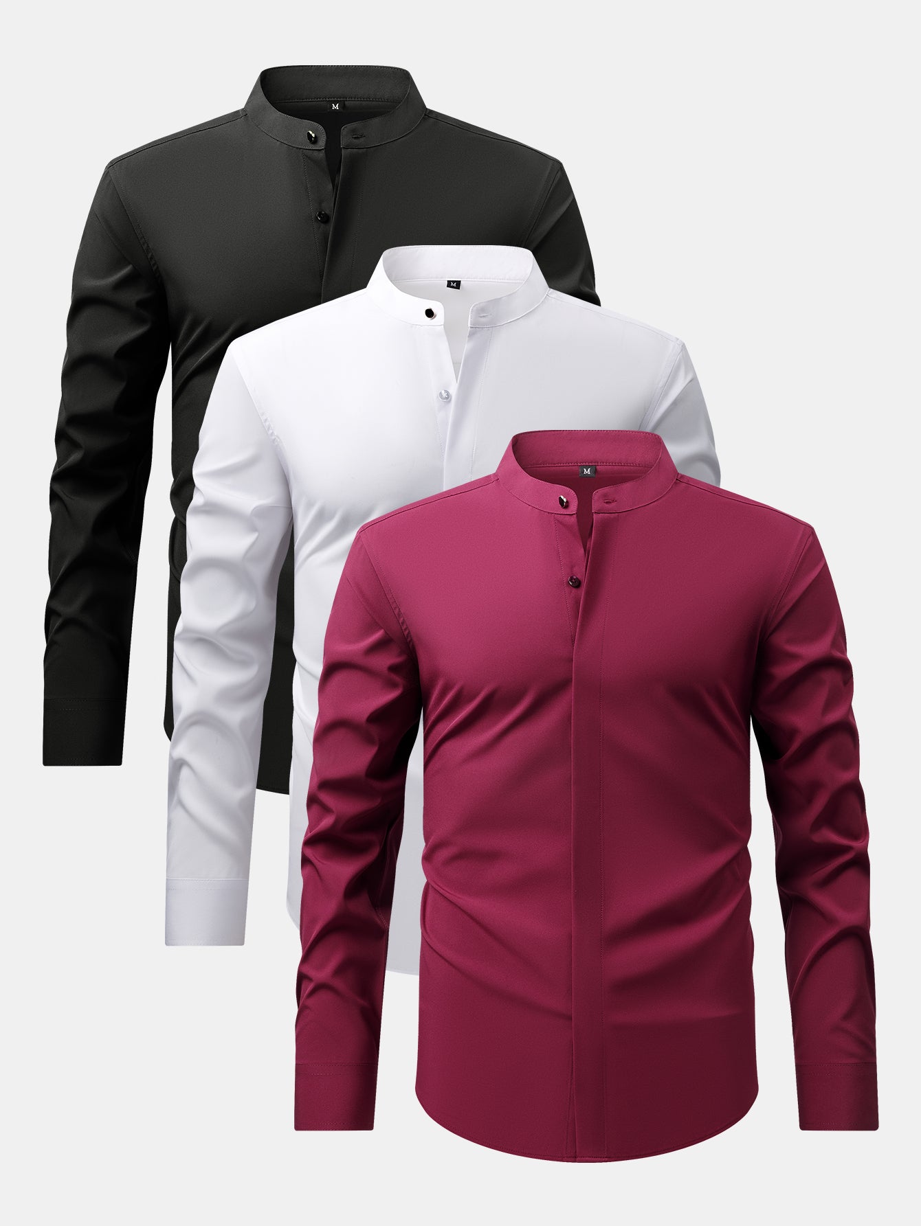 Camisa de vestir 3 Pieces Non-Iron Hidden Placket Stand Collar