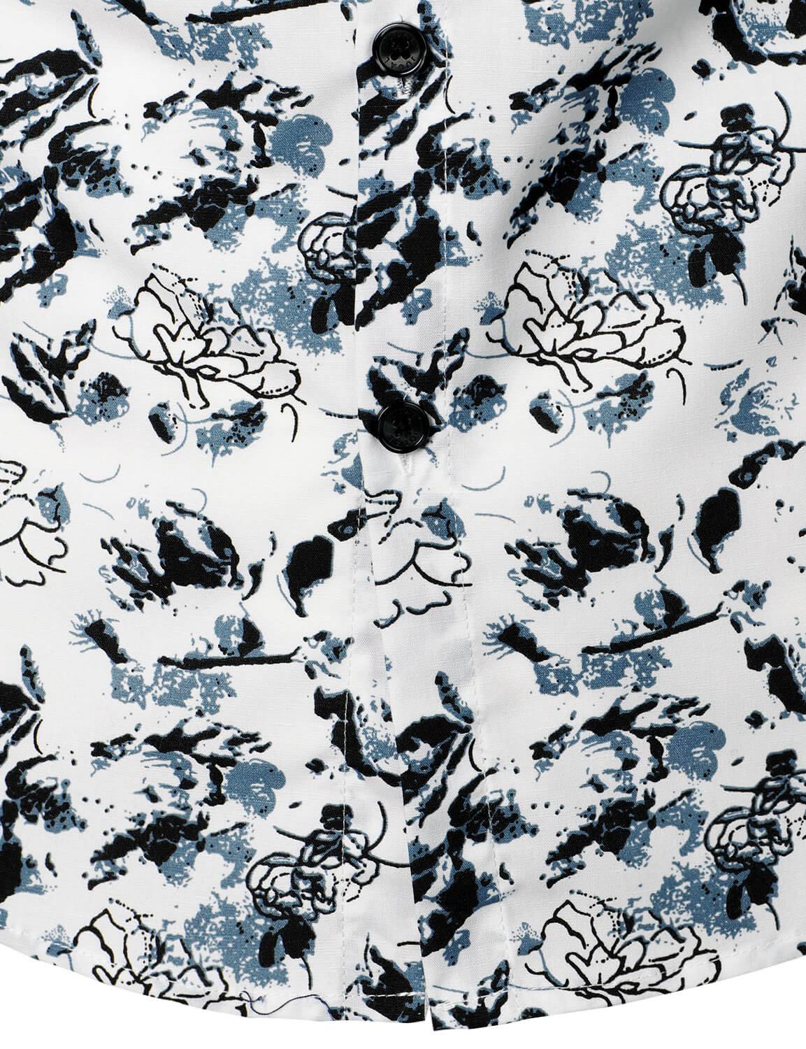 Camisa White and Black floral Summer Flower Button Up de algodón de manga corta para hombre