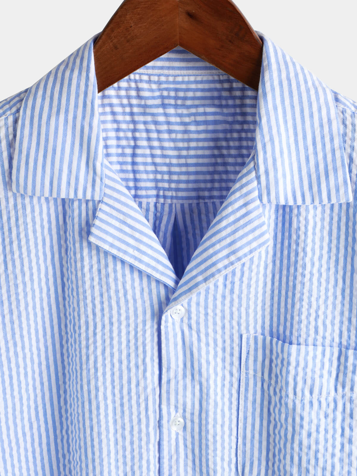 Camisa a rayas de algodón Blue Summer Button Up Cuban Collar Camp de manga corta Beach para hombre