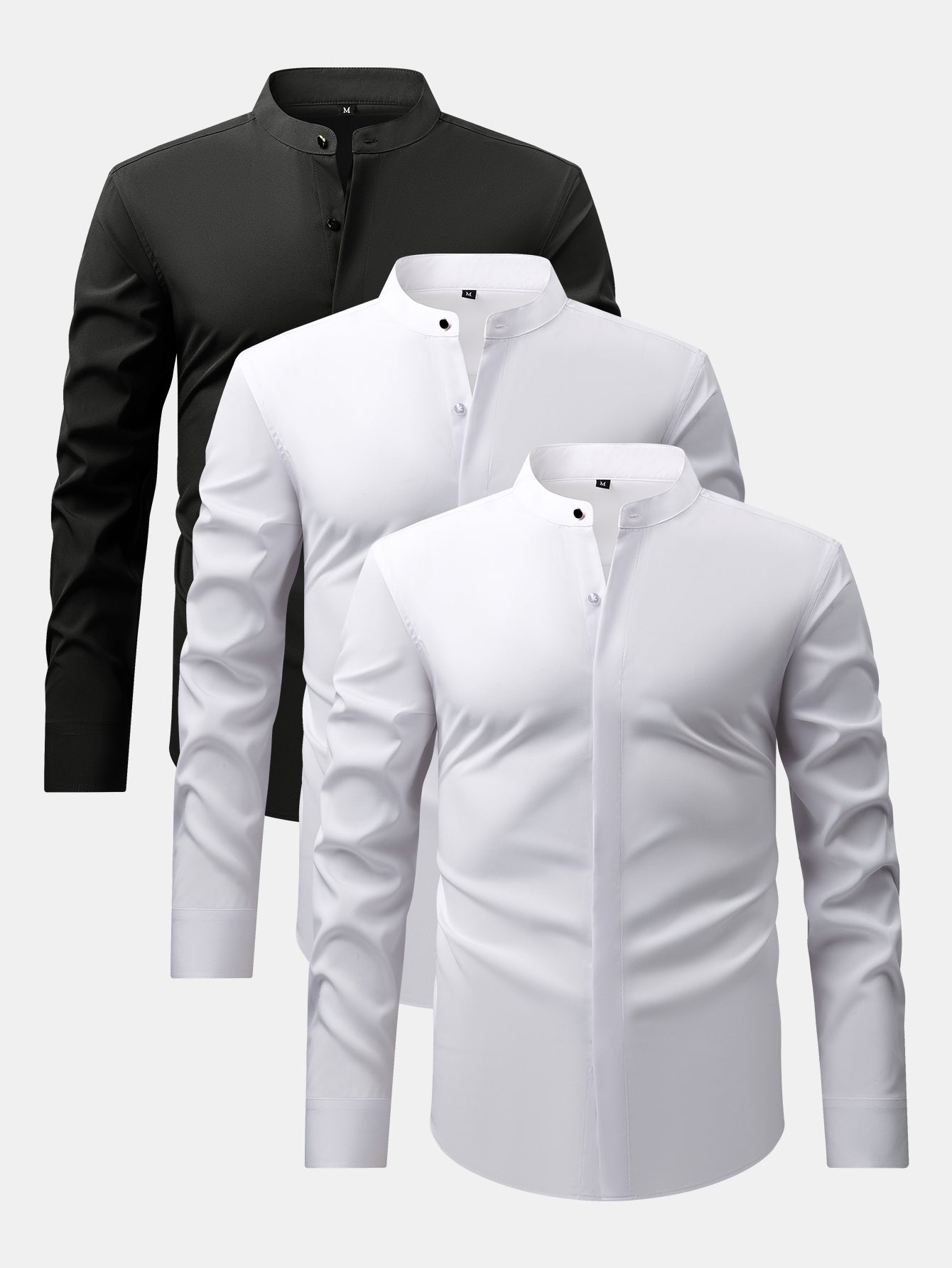 Camisa de vestir 3 Pieces Non-Iron Hidden Placket Stand Collar
