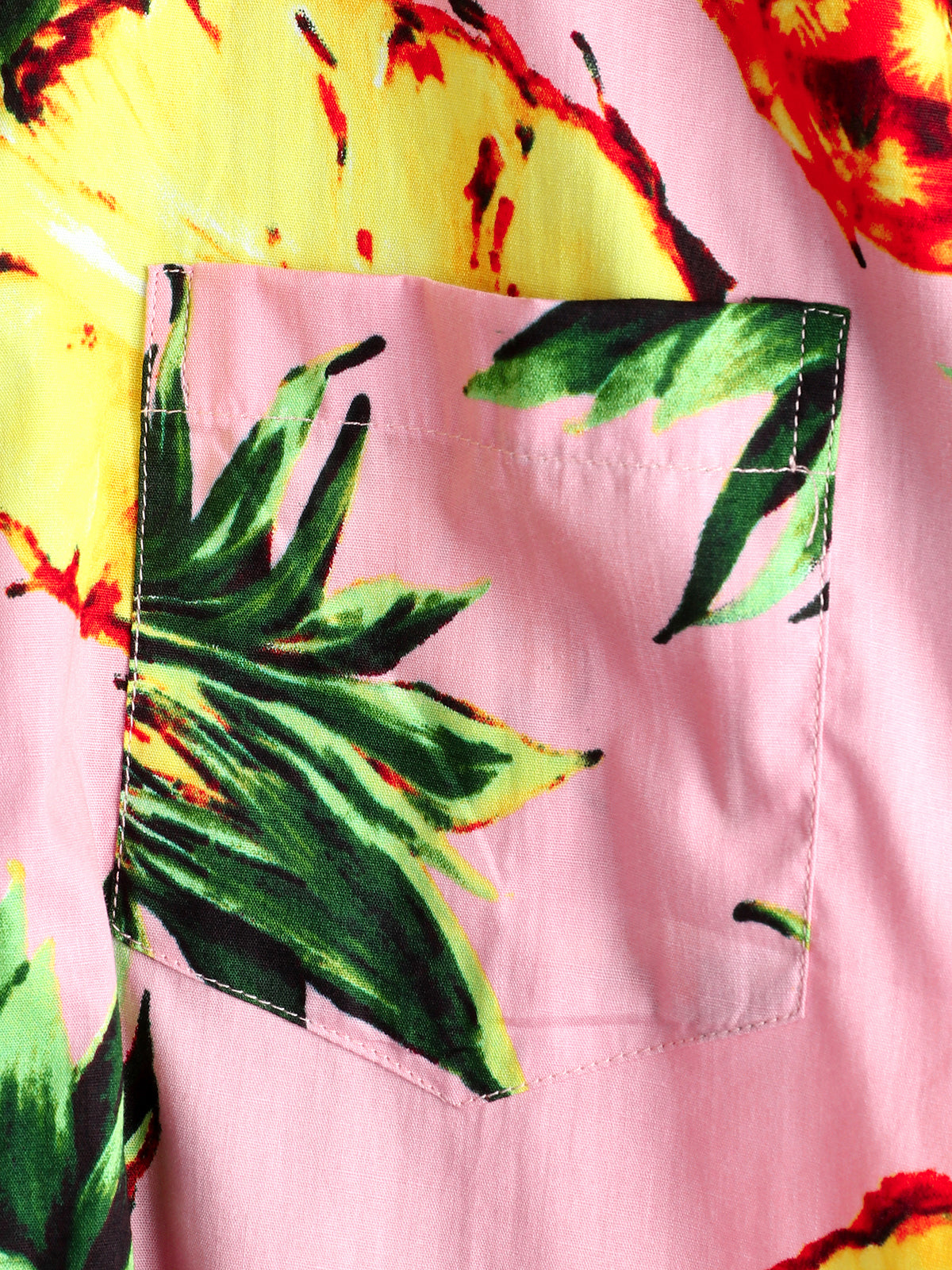 Camisa Pink Pineapple estampado Holiday Pocket de algodón para hombre