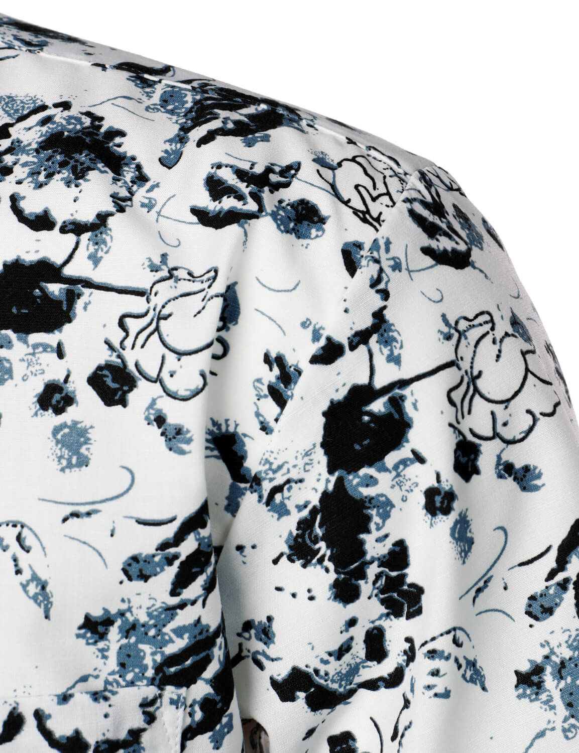 Camisa White and Black floral Summer Flower Button Up de algodón de manga corta para hombre