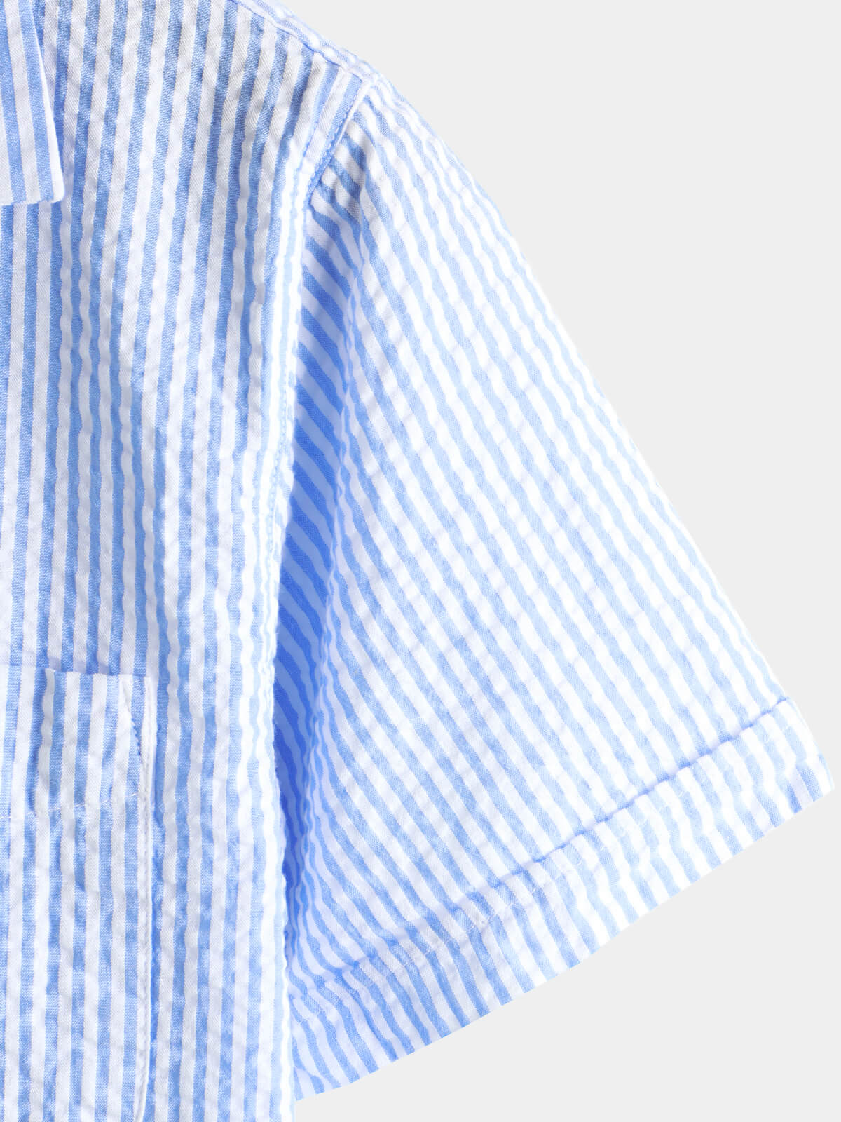 Camisa a rayas de algodón Blue Summer Button Up Cuban Collar Camp de manga corta Beach para hombre