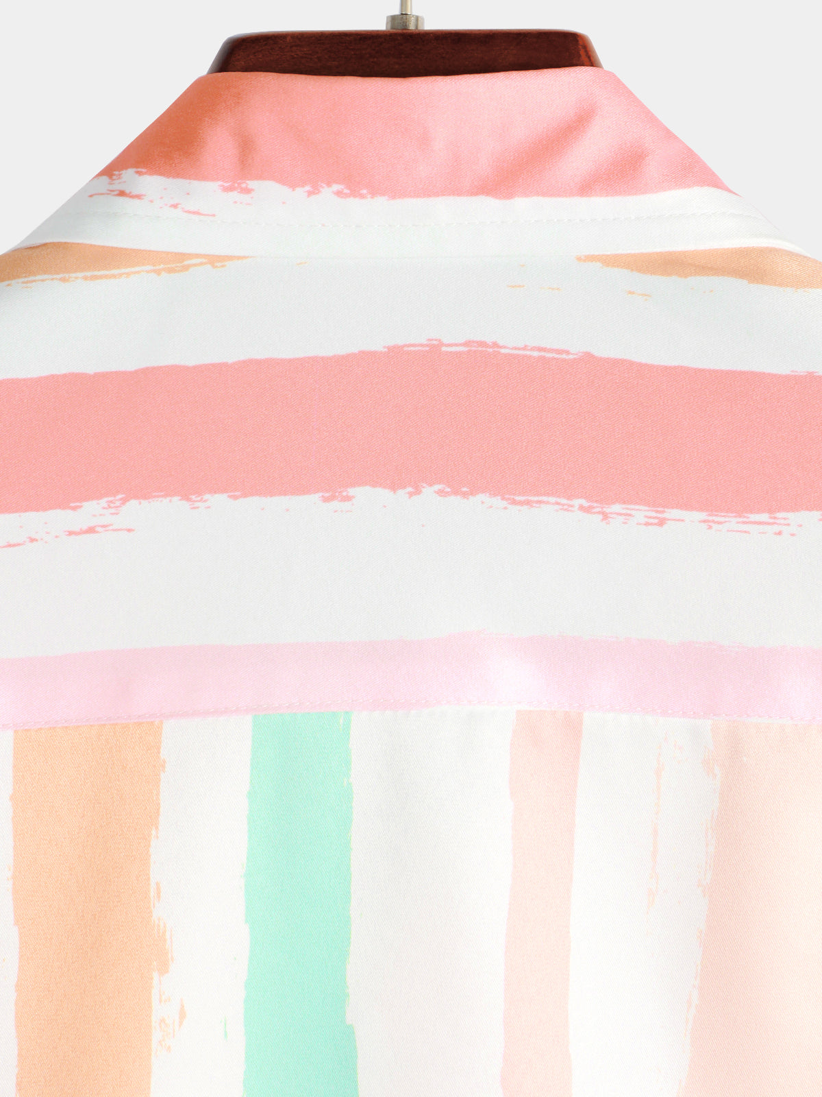 Camisa Summer Pink And White Vertical a rayas Pocket Button Up Rainbow de manga corta para hombre