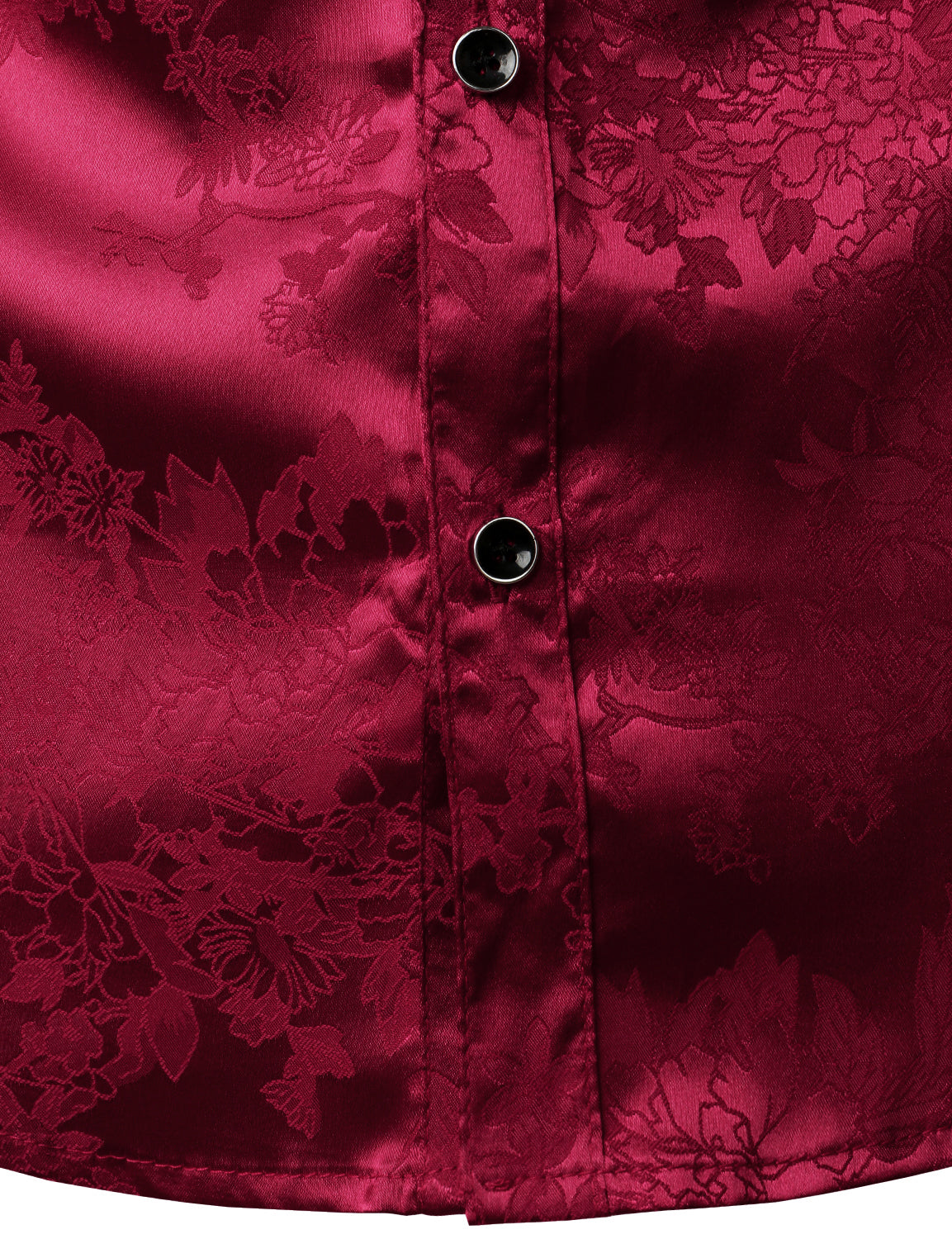 Camisa de vestir Shiny Satin floral Jacquard Red Button Up de manga larga para hombre