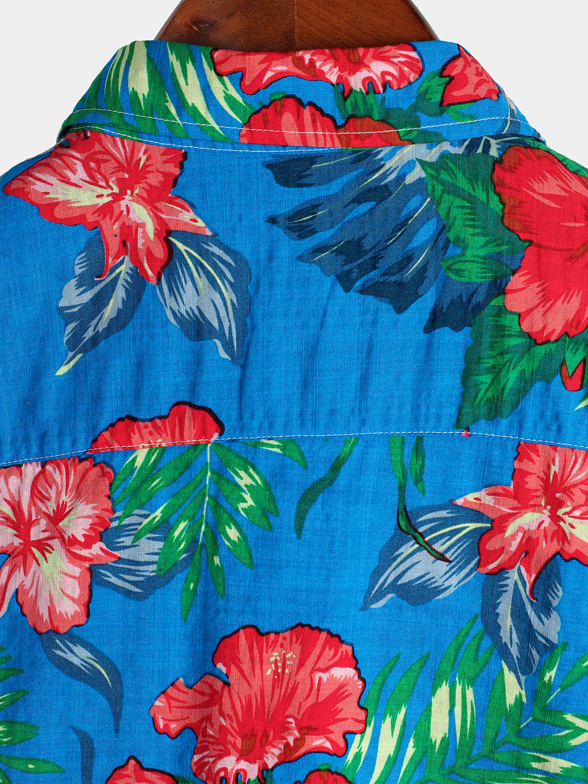 Camisa Blue Flower Tropical Hawaii de algodón de manga corta para hombre