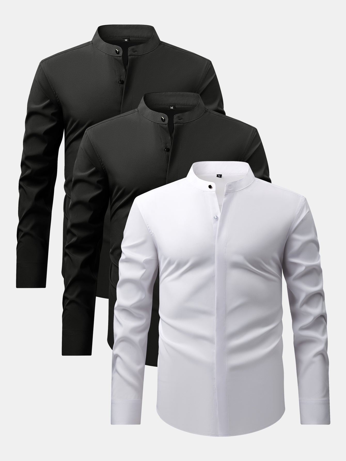 Camisa de vestir 3 Pieces Non-Iron Hidden Placket Stand Collar