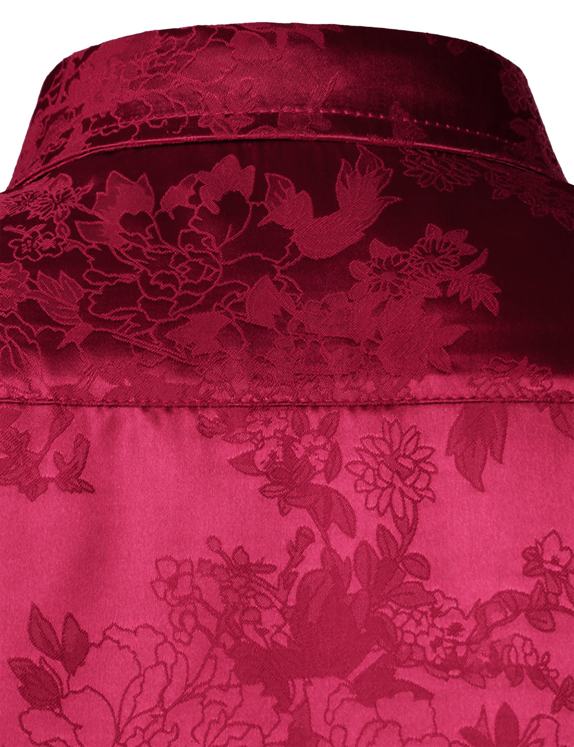 Camisa de vestir Shiny Satin floral Jacquard Red Button Up de manga larga para hombre