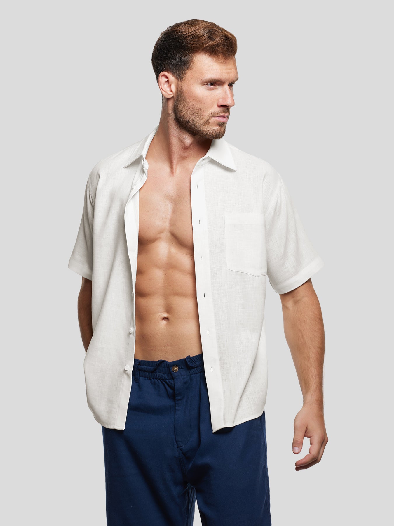 Camisa DreamWear Italian de lino de manga corta