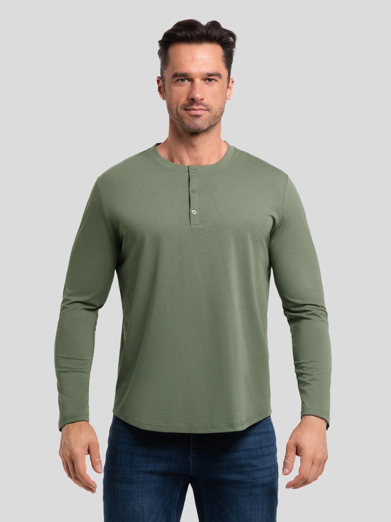 StaySmooth de manga larga Henley Drop-Cut Tee