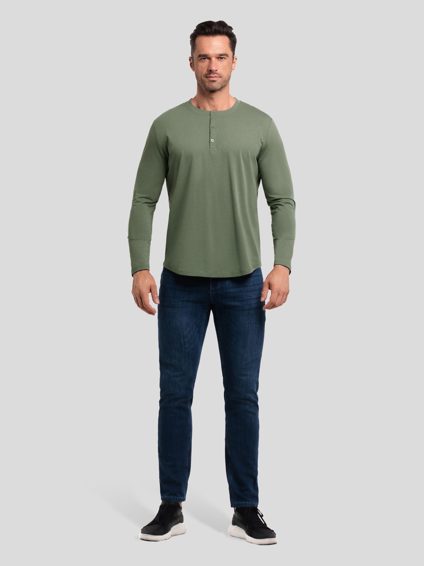 StaySmooth de manga larga Henley Drop-Cut Tee
