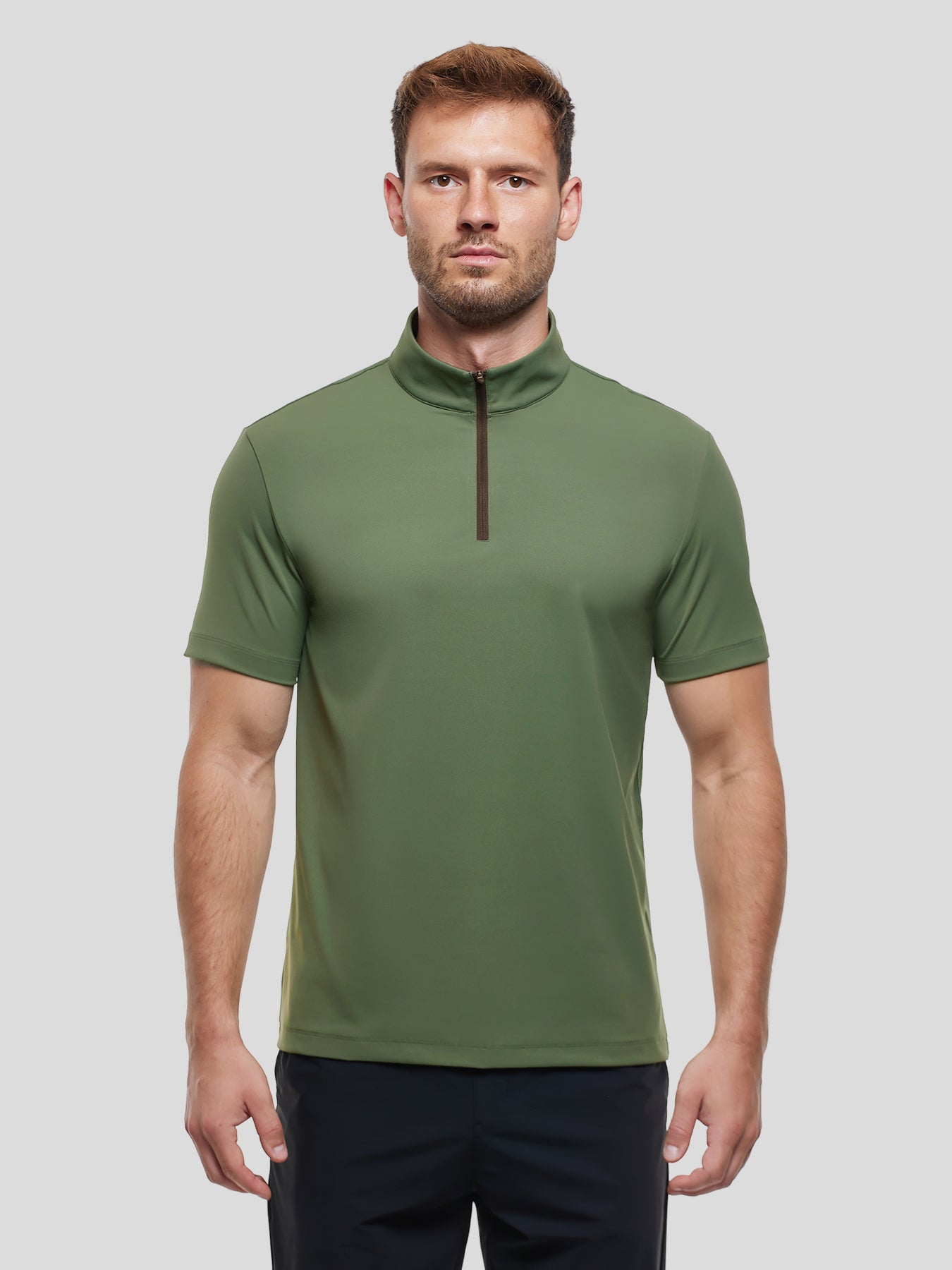 SmoothBlend Half Zip Mock Neck de manga corta Tee