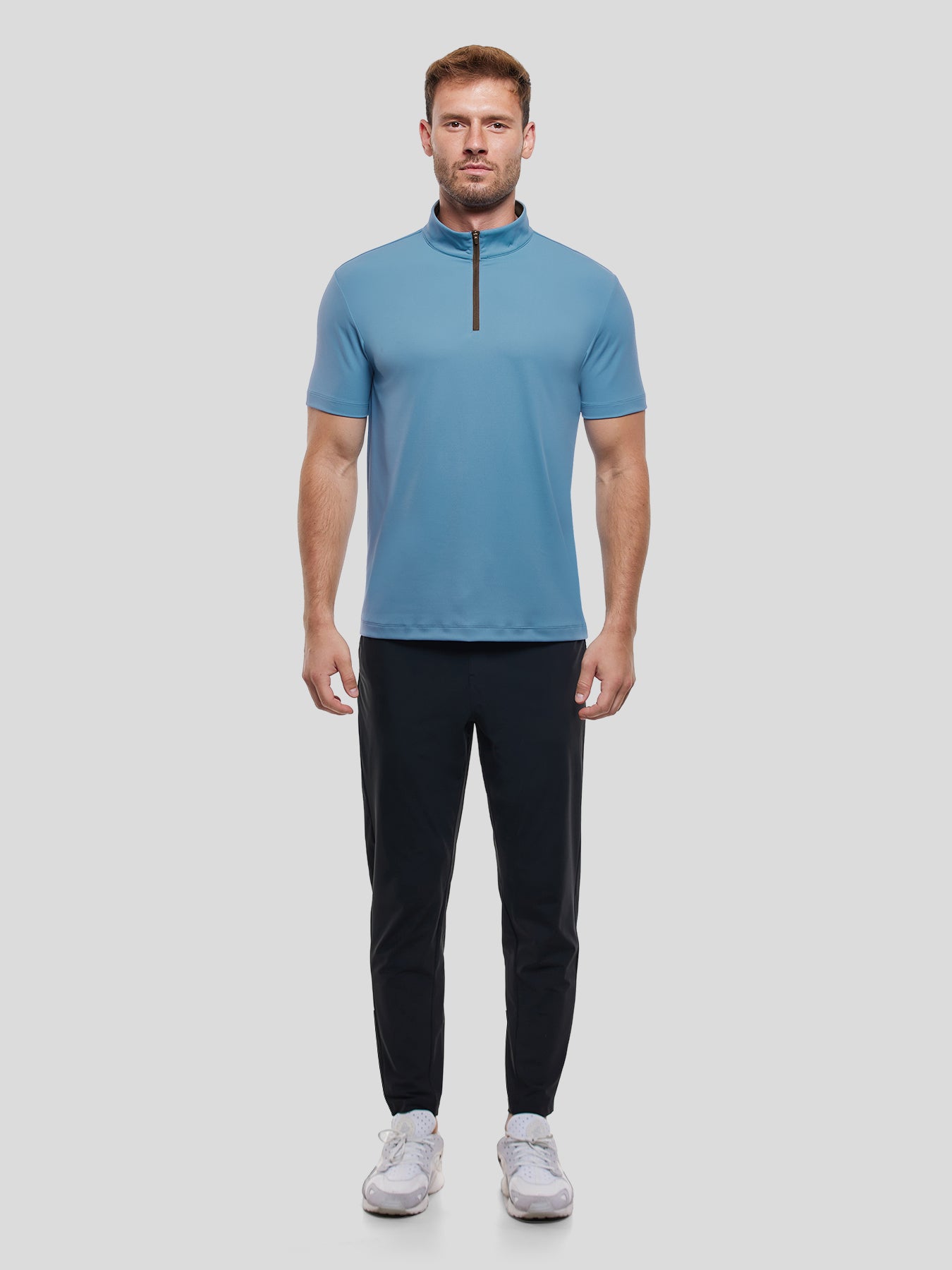 SmoothBlend Half Zip Mock Neck de manga corta Tee