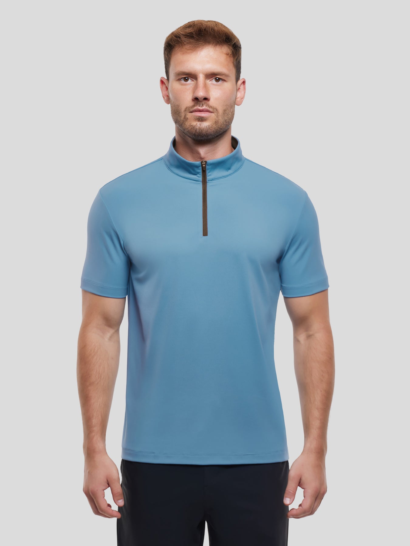 SmoothBlend Half Zip Mock Neck de manga corta Tee
