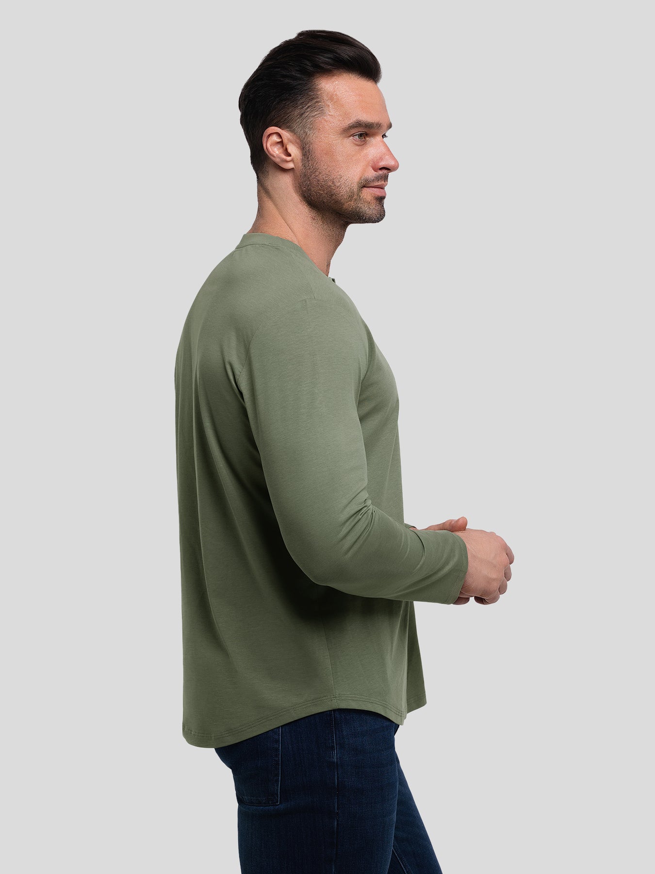 StaySmooth de manga larga Henley Drop-Cut Tee