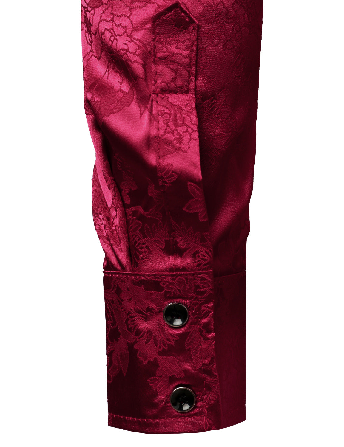 Camisa de vestir Shiny Satin floral Jacquard Red Button Up de manga larga para hombre