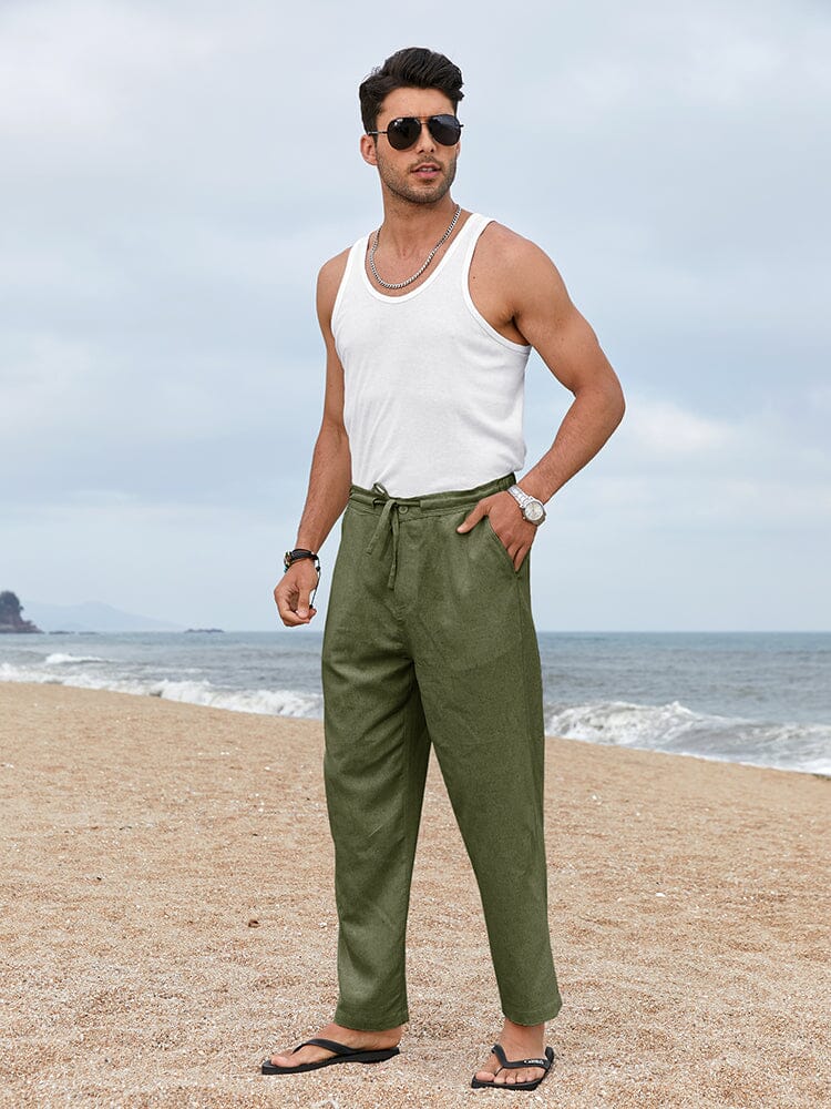 Pantalón casual Straight de lino Drawstring