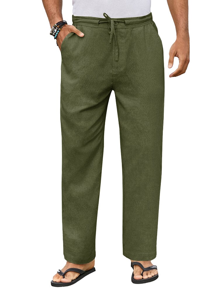 Pantalón casual Straight de lino Drawstring