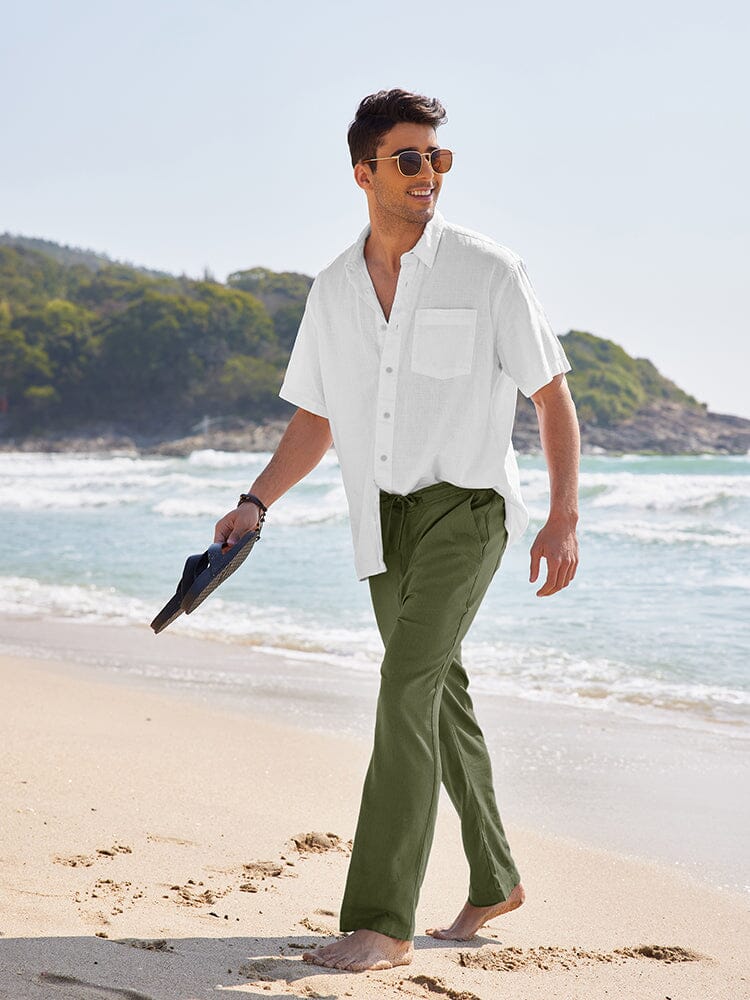 Pantalón casual Straight de lino Drawstring