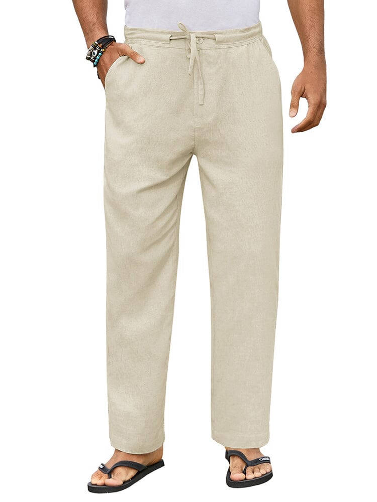 Pantalón casual Straight de lino Drawstring