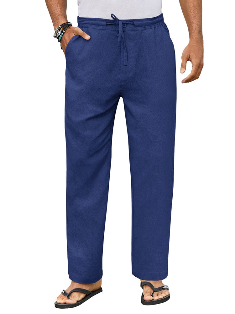 Pantalón casual Straight de lino Drawstring