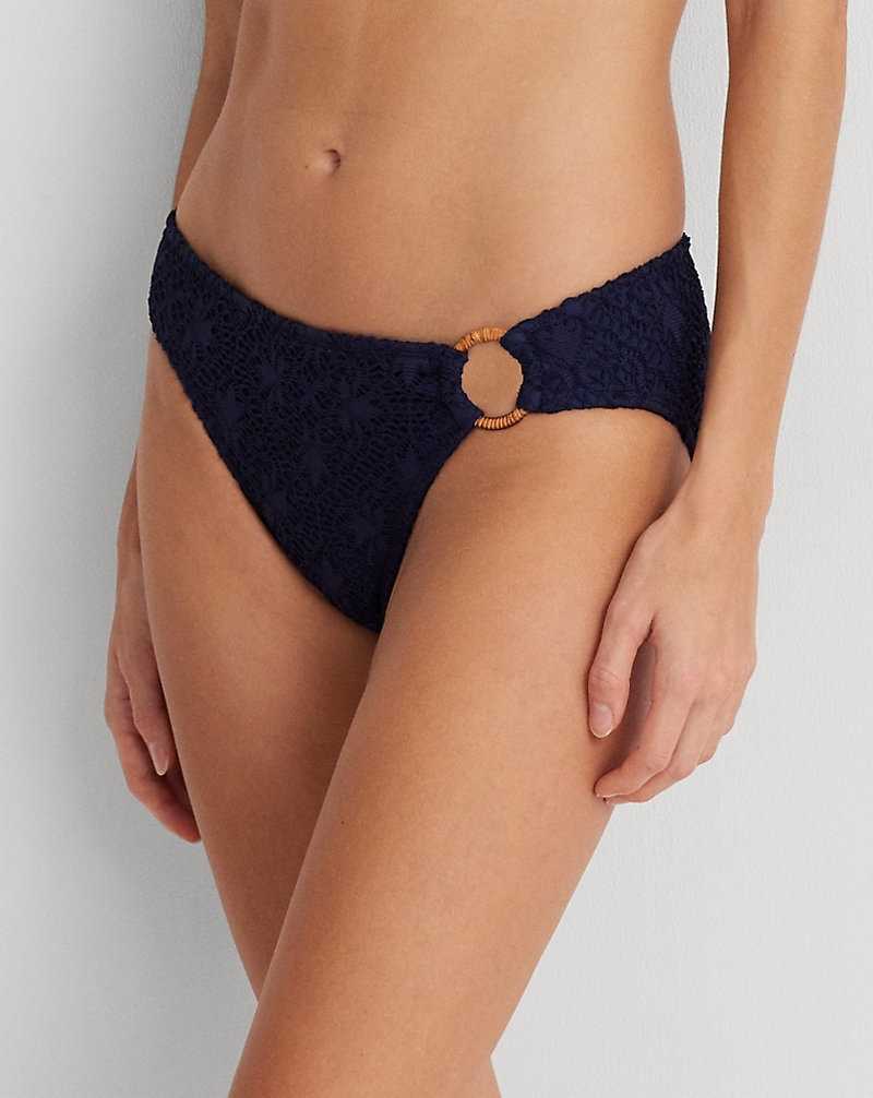 Abajo De Bikini Ralph Lauren Crocheted Ring-Front Mujer Azul Marino Oscuro | FSNRVXU-56 - vista 3