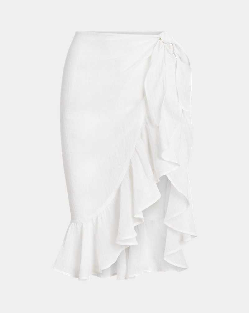Abajo De Bikini Ralph Lauren Ruffle-Trim Cotton-Linen Wrap Mujer Blancos | YSOZNHB-92 - vista 2