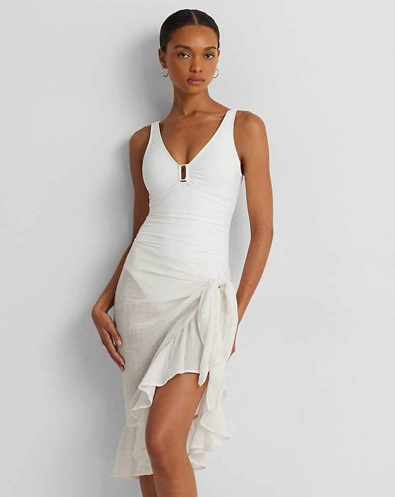 Abajo De Bikini Ralph Lauren Ruffle-Trim Cotton-Linen Wrap Mujer Blancos | YSOZNHB-92 - vista 3
