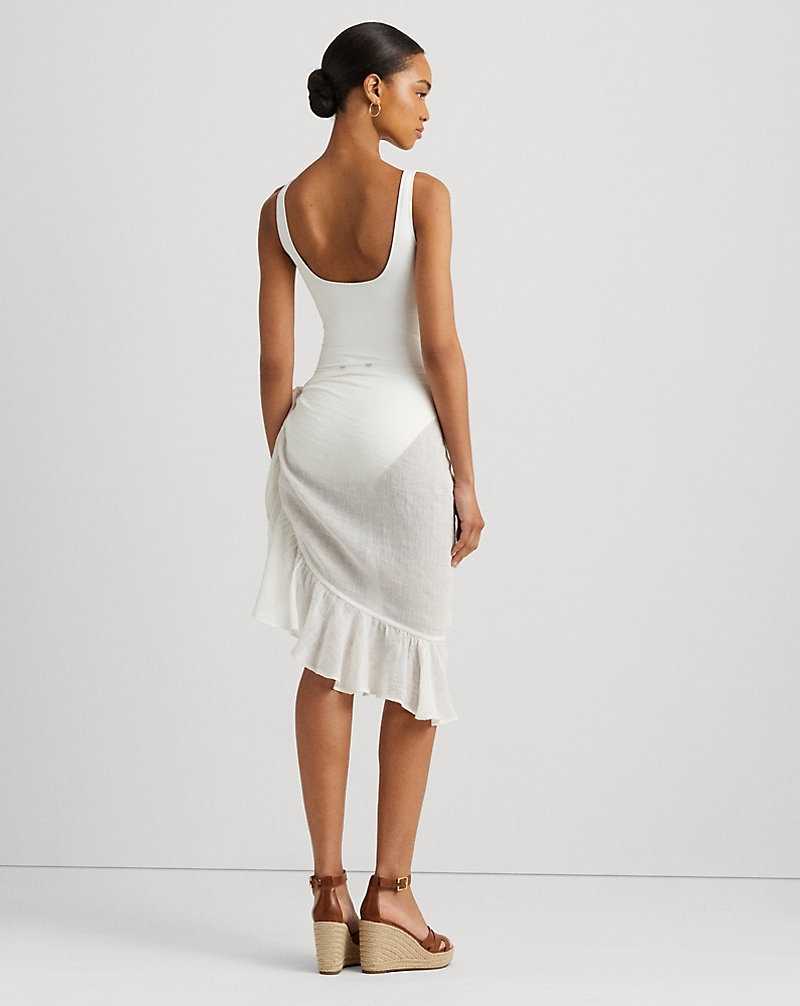 Abajo De Bikini Ralph Lauren Ruffle-Trim Cotton-Linen Wrap Mujer Blancos | YSOZNHB-92 - vista 4