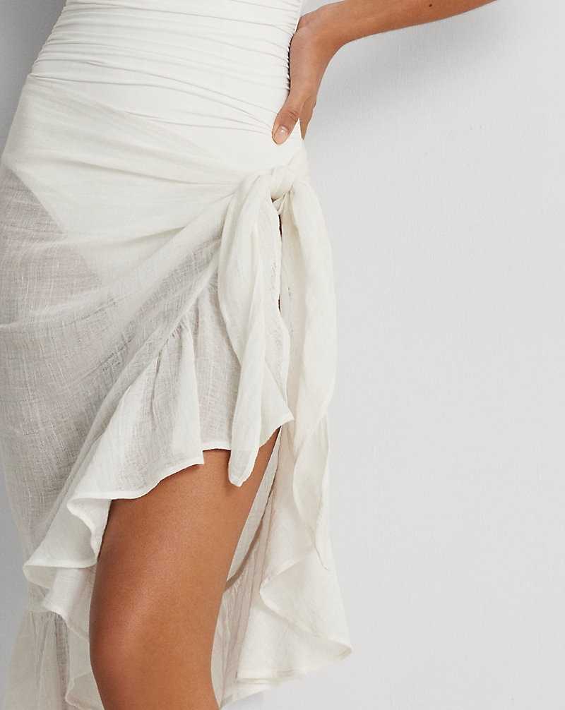 Abajo De Bikini Ralph Lauren Ruffle-Trim Cotton-Linen Wrap Mujer Blancos | YSOZNHB-92 - vista 5