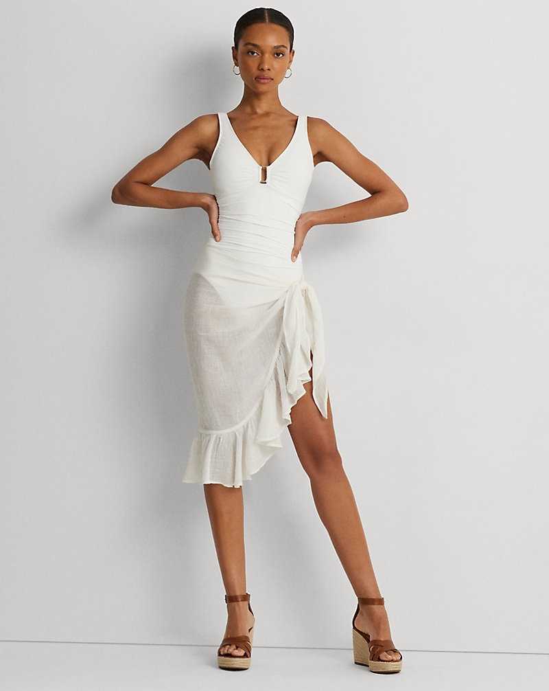 Abajo De Bikini Ralph Lauren Ruffle-Trim Cotton-Linen Wrap Mujer Blancos | YSOZNHB-92 - vista 1