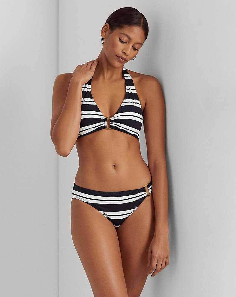 Abajo De Bikini Ralph Lauren Striped Ring-Front Hipster Mujer Black/White | WHXFURY-36 - vista 1