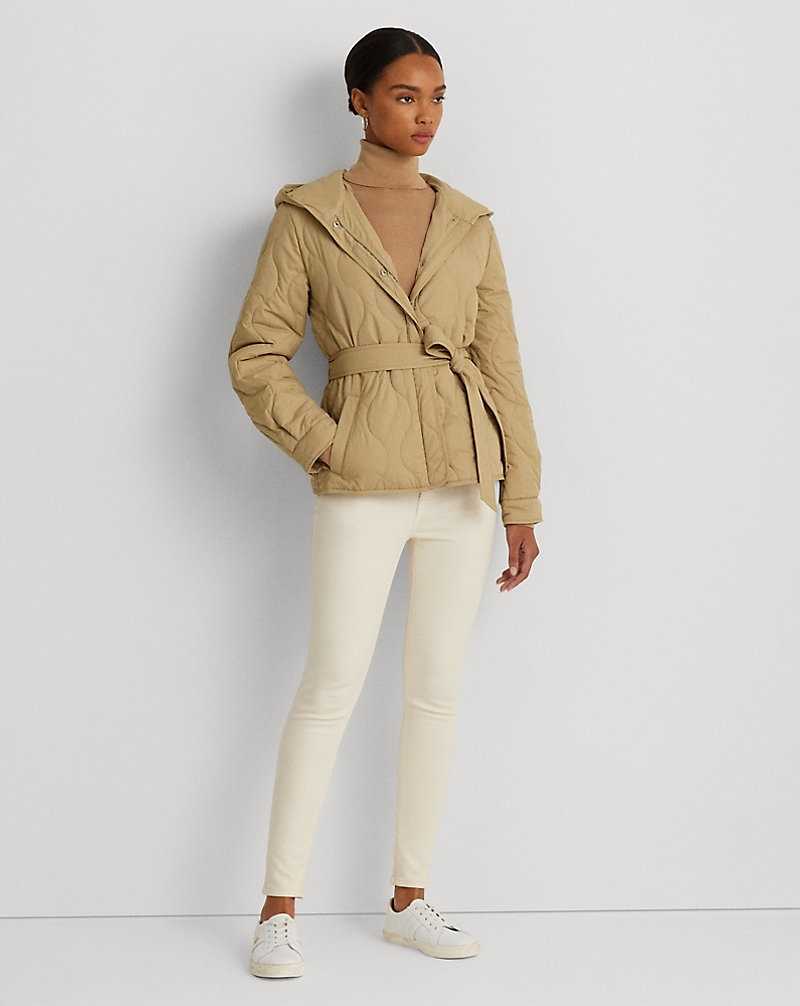Abrigos Ralph Lauren Belted Onion-Quilted Hooded Mujer Birch Tan | HBMDQTF-47 - vista 3