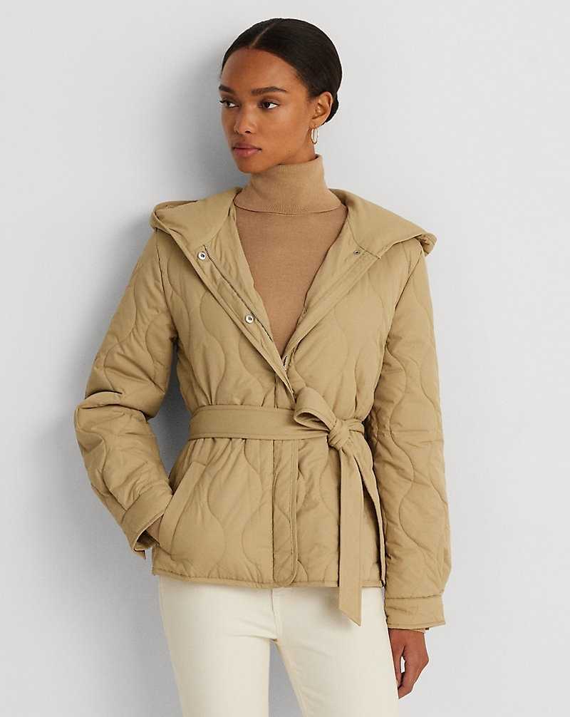 Abrigos Ralph Lauren Belted Onion-Quilted Hooded Mujer Birch Tan | HBMDQTF-47 - vista 1