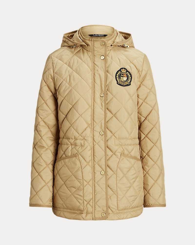 Abrigos Ralph Lauren Crest-Patch Diamond-Quilted Hooded Mujer Birch Tan | SJNYULH-94 - vista 2
