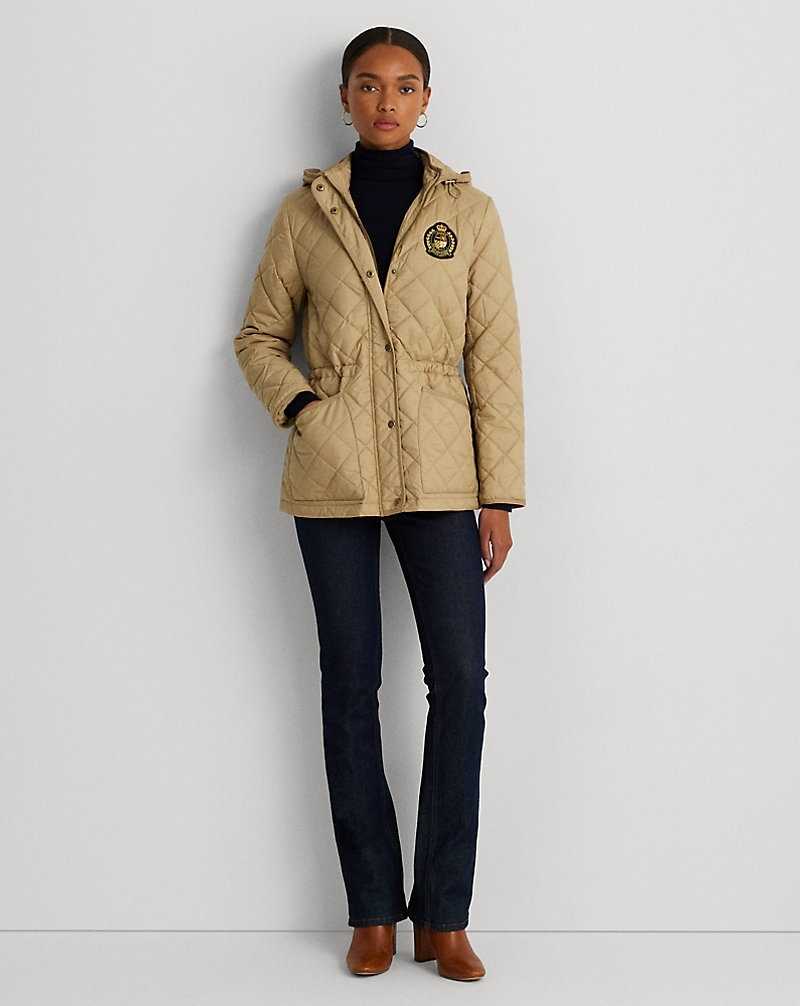Abrigos Ralph Lauren Crest-Patch Diamond-Quilted Hooded Mujer Birch Tan | SJNYULH-94 - vista 3