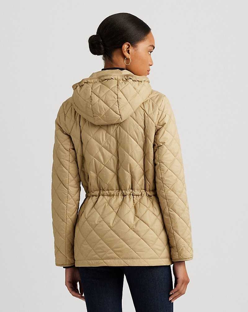 Abrigos Ralph Lauren Crest-Patch Diamond-Quilted Hooded Mujer Birch Tan | SJNYULH-94 - vista 4