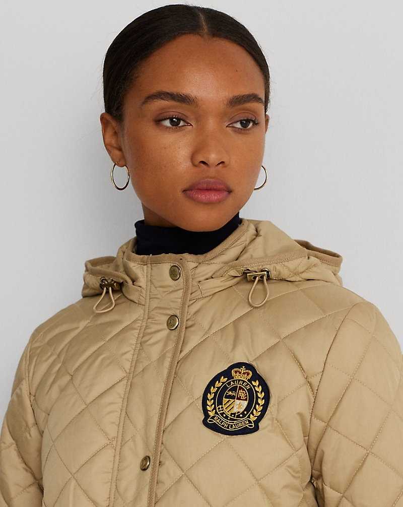 Abrigos Ralph Lauren Crest-Patch Diamond-Quilted Hooded Mujer Birch Tan | SJNYULH-94 - vista 5
