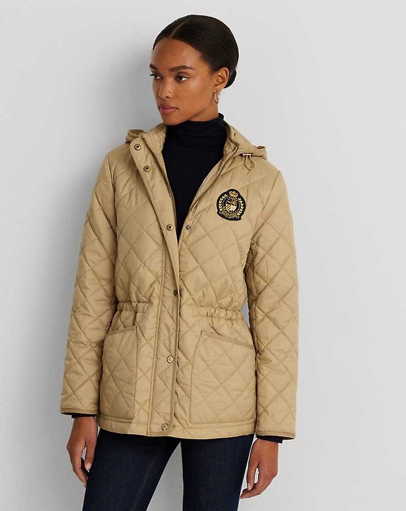 Abrigos Ralph Lauren Crest-Patch Diamond-Quilted Hooded Mujer Birch Tan | SJNYULH-94 - vista 1