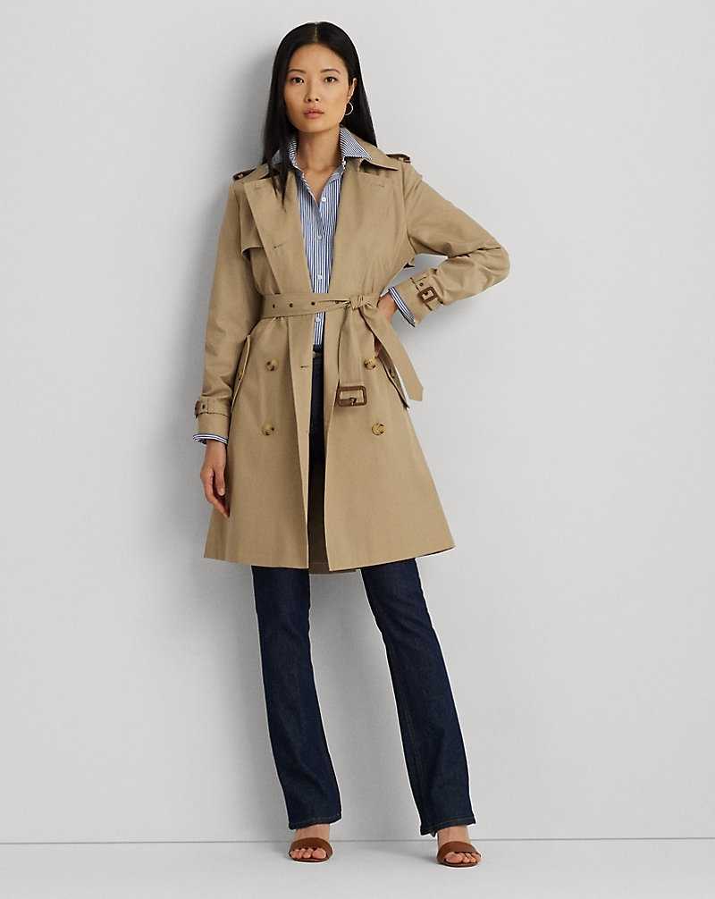 Abrigos Ralph Lauren Double-Breasted Cotton-Blend Trench Mujer Birch Tan | OUEYIFJ-97 - vista 3