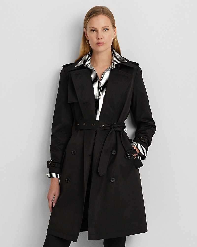 Abrigos Ralph Lauren Double-Breasted Cotton-Blend Trench Mujer Negros | PGAVTMR-65 - vista 3