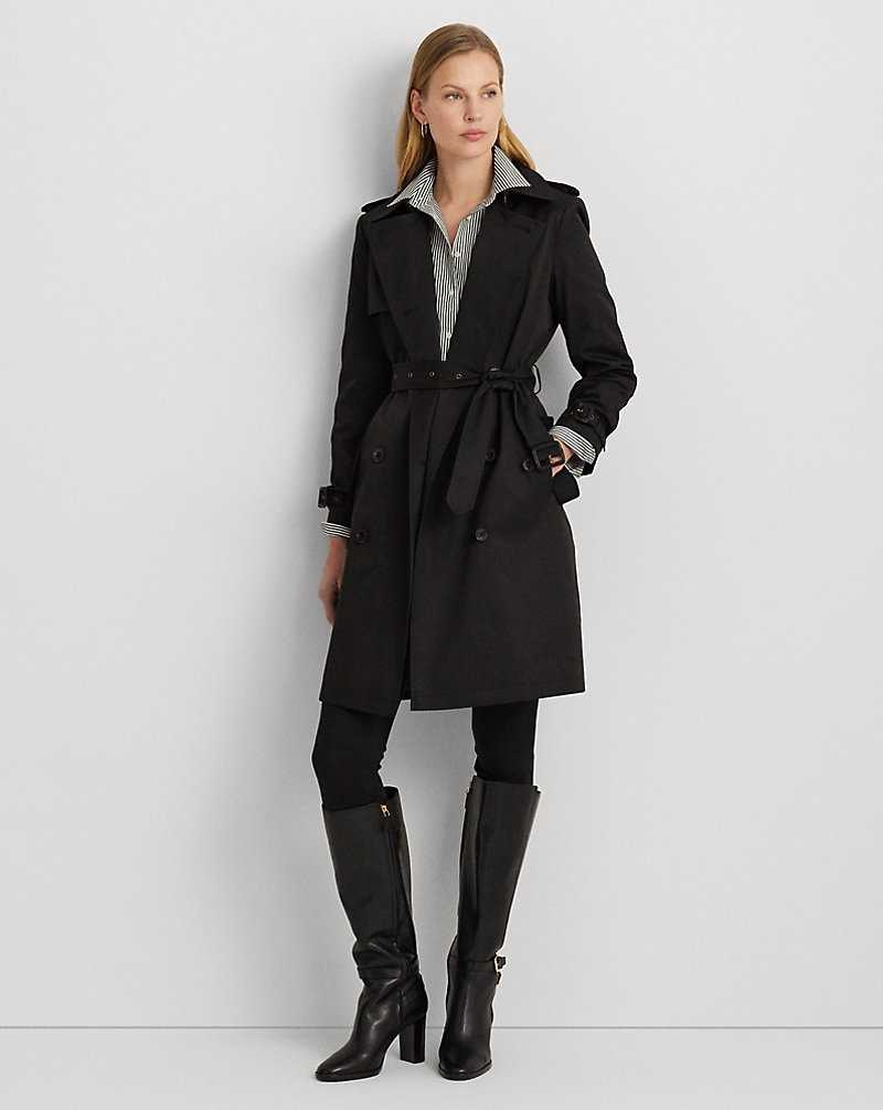 Abrigos Ralph Lauren Double-Breasted Cotton-Blend Trench Mujer Negros | PGAVTMR-65 - vista 1