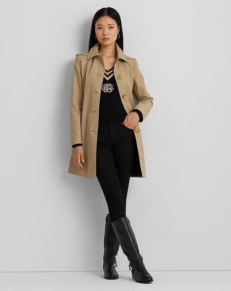 Abrigos Ralph Lauren Hooded Cotton-Blend Balmacaan Mujer Birch Tan | ASOJUTR-41 - vista 3