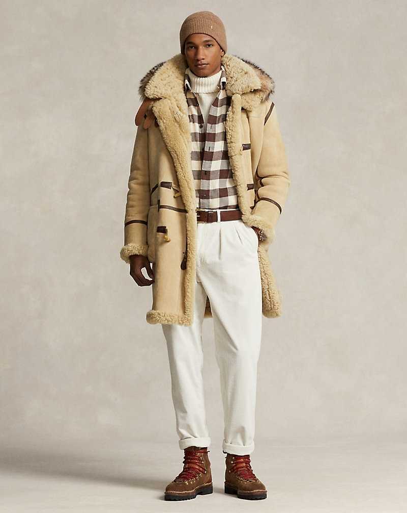 Abrigos Ralph Lauren Leather-Trim Shearling Toggle Hombre Creme | ELHCASU-69 - vista 3
