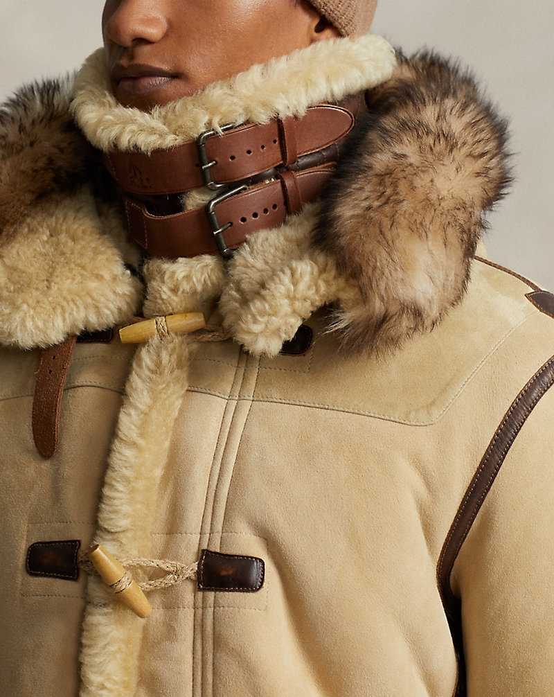 Abrigos Ralph Lauren Leather-Trim Shearling Toggle Hombre Creme | ELHCASU-69 - vista 5
