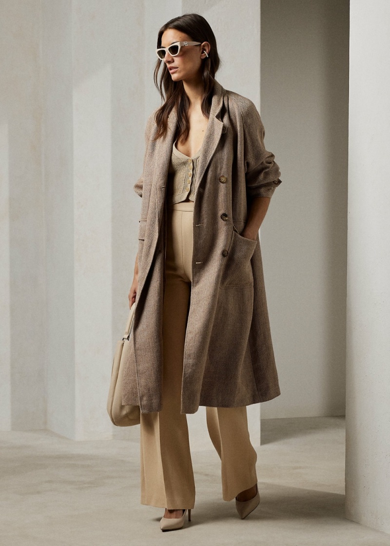Abrigos Lucian Textured Linen Herringbone Mujer Beige | YHEF54976 - vista 1