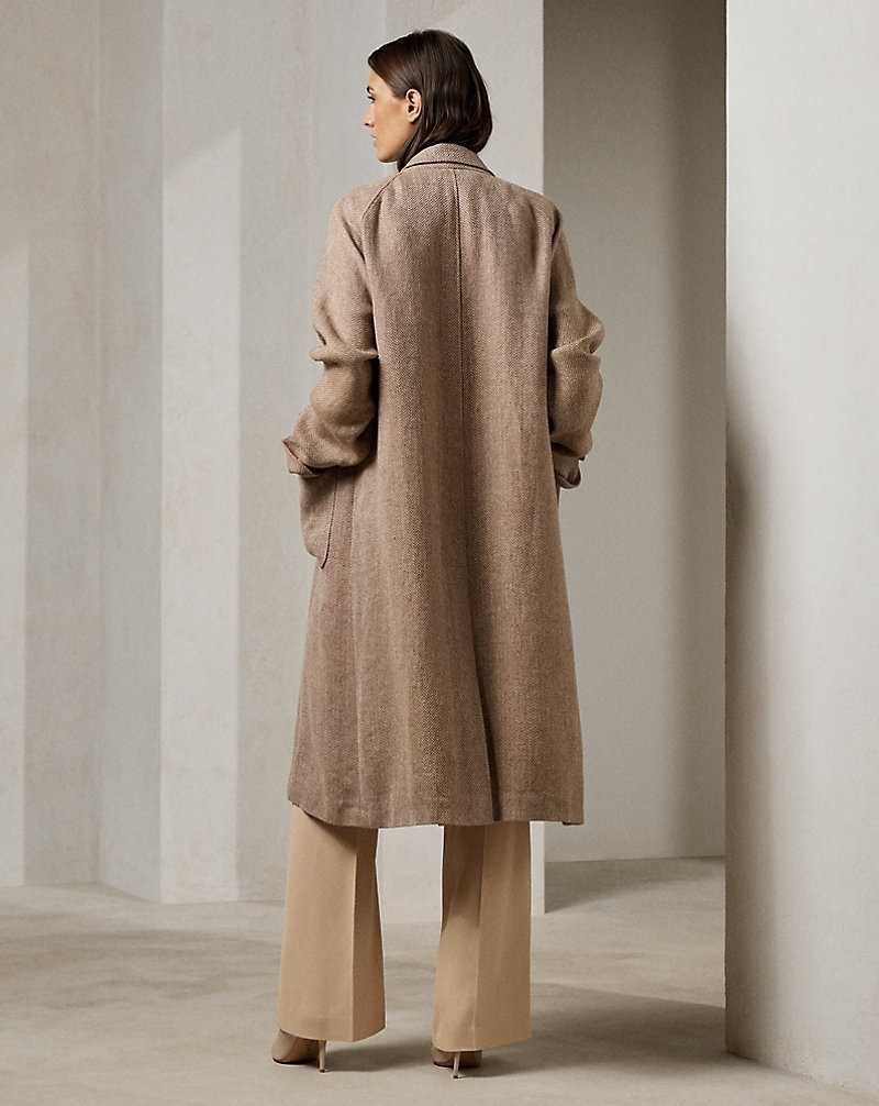 Abrigos Ralph Lauren Lucian Textured Linen Herringbone Mujer Cream/Mocha | BCPSFIO-38 - vista 4
